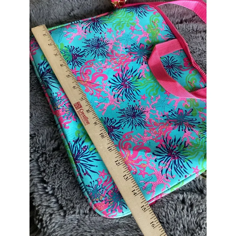 Lilly Pulitzer Dirty Shirley‎ Print Laptop Bag with Shoulder Strap Blue Pink